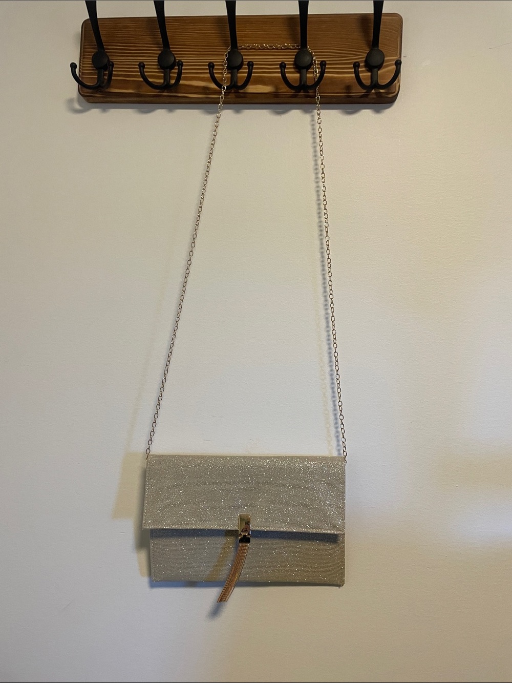 Gold Glitter Chain Crossbody Clutch